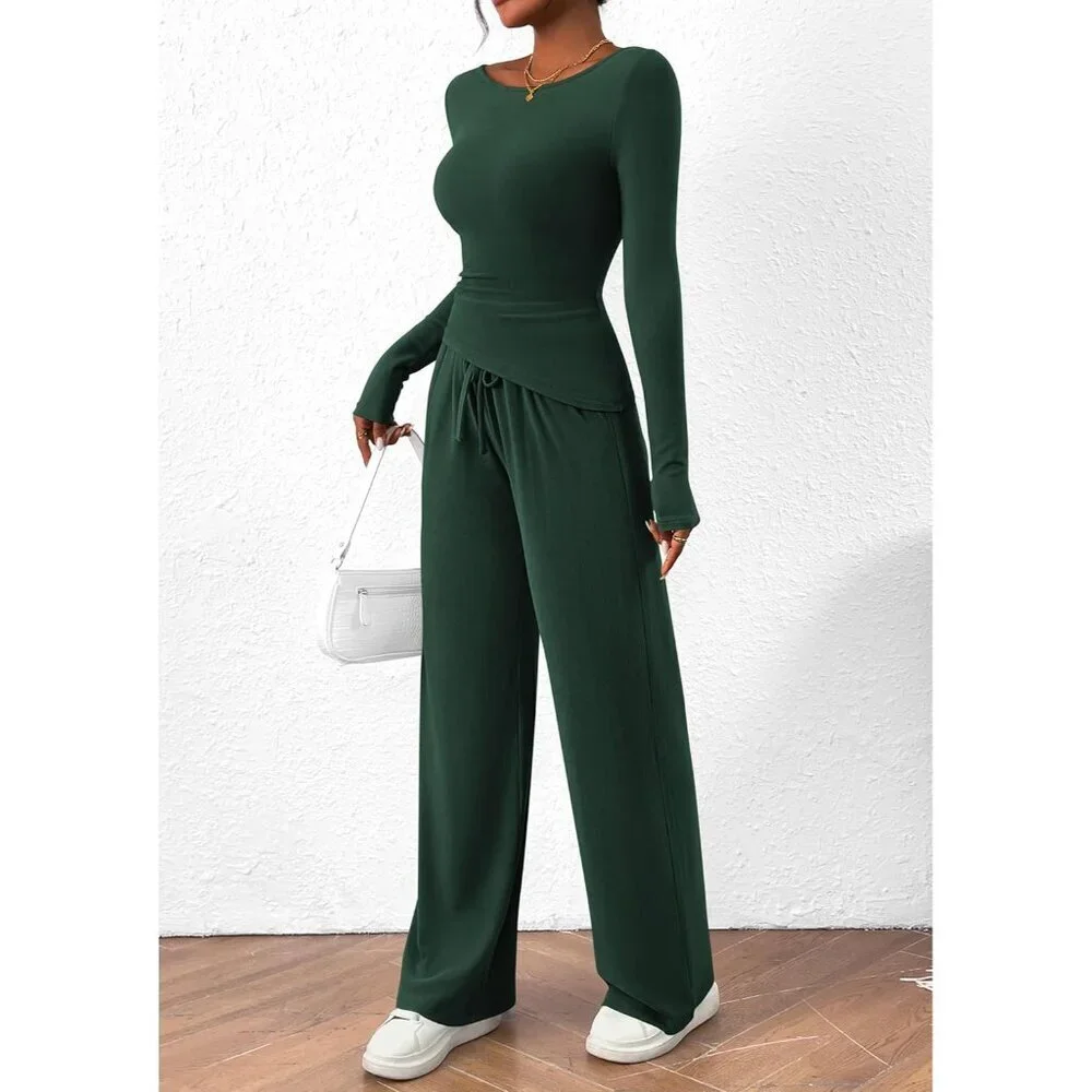 Women's 2 Piece Lounge Set Viscose Blend Casual Comfortable Wide Leg Pants